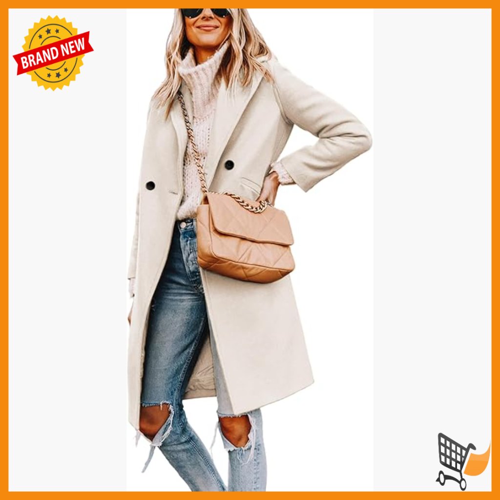 Women's Wool Blend Peacoat Long Notch Lapel Slim Fit Winter Coat